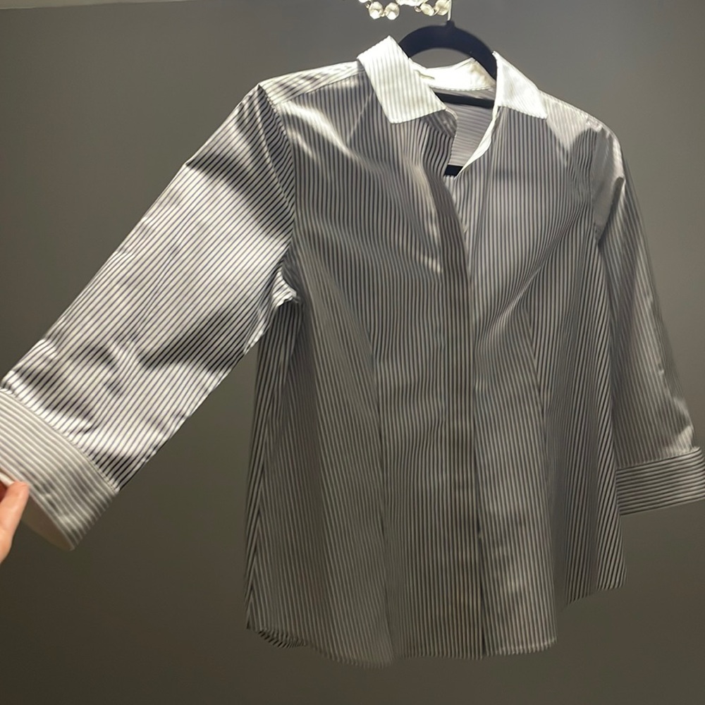 Talbots blue/white striped long-sleeved button down, size 4p (petite)